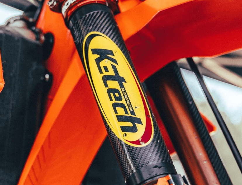 K-Tech logo on a motorbike suspension fork